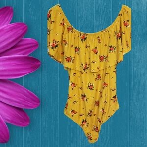 Summer Days Yellow Ruffle Sleeve Bodysuit NWOT